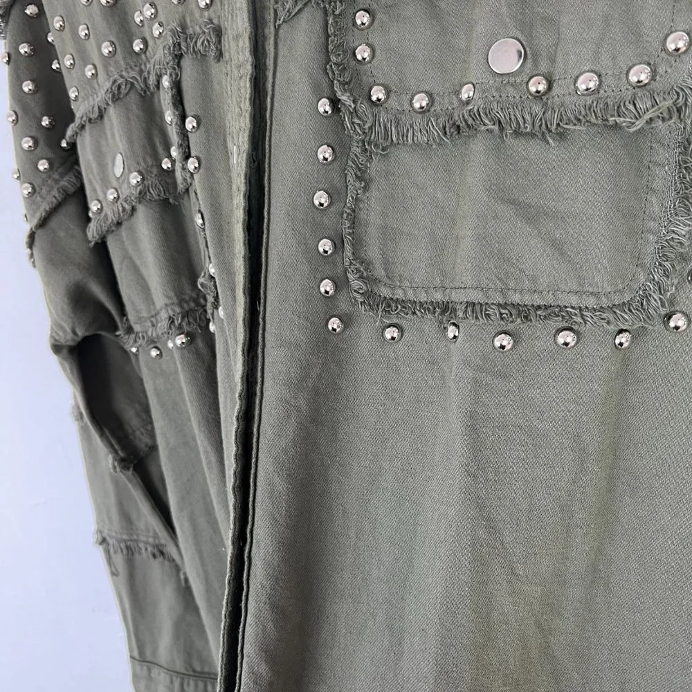 NWT Elan Studded Cotton Demi Jacket Olive Green Lightweight Size Medium M N2193 - Picture 10 of 16